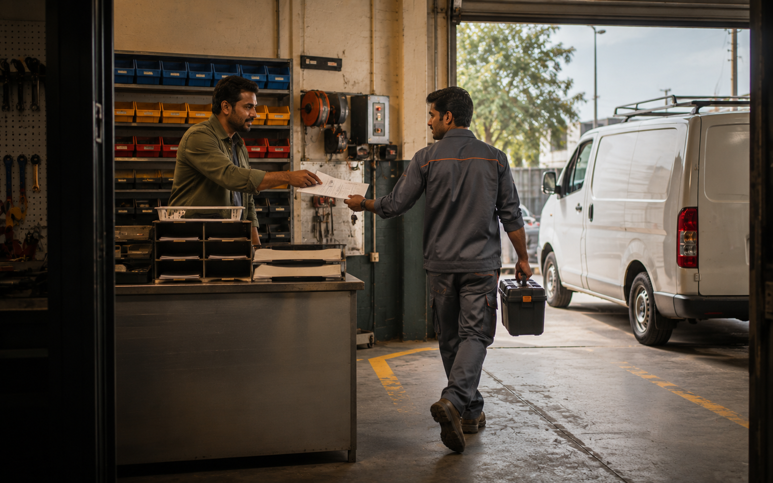 Service dispatcher assigning a work order to a field technician